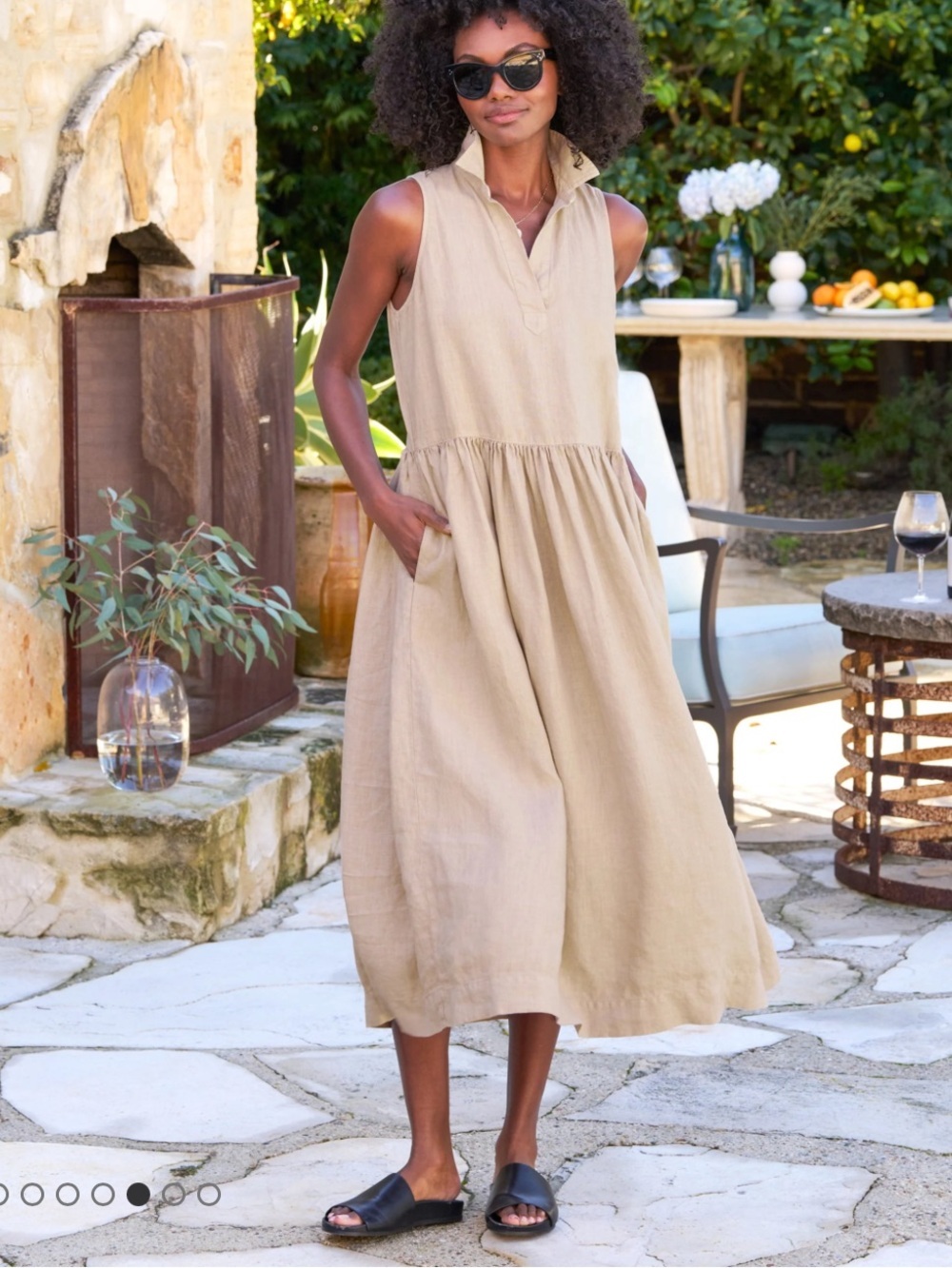 Frank and Eileen Daphne Linen Midi Dress Women's Size Small Beige Biscuit B8